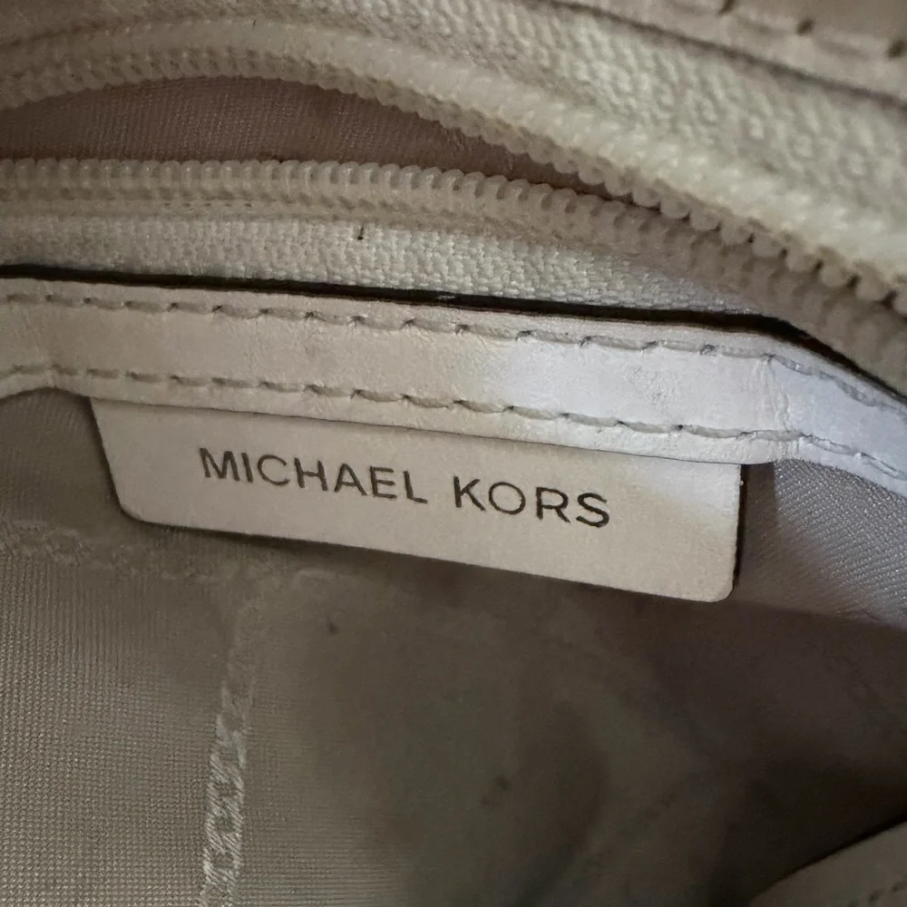 Michael Kors White MK Logo Mini Backpack with Silver Hardware